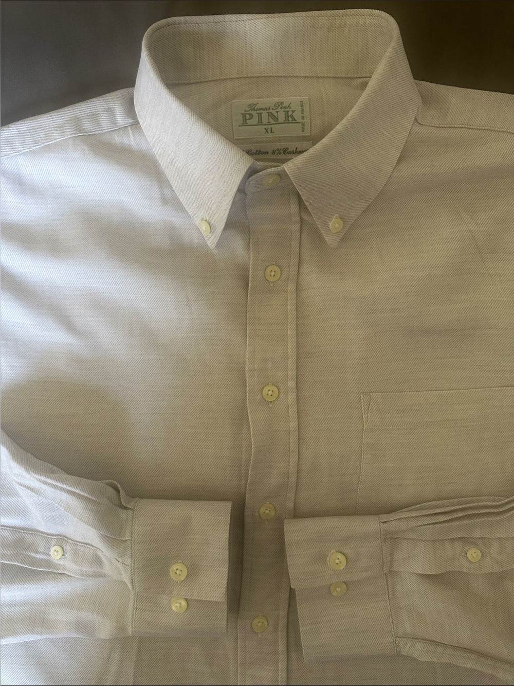 Thomas Pink Light Cream 92% Cotton 8% Cashmere Men’s Dress Shirt Size XL